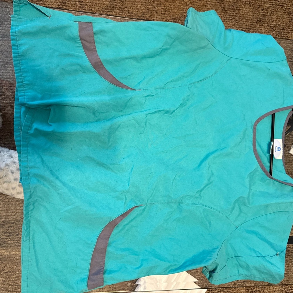 Teal Scrub Top with Gray Accents